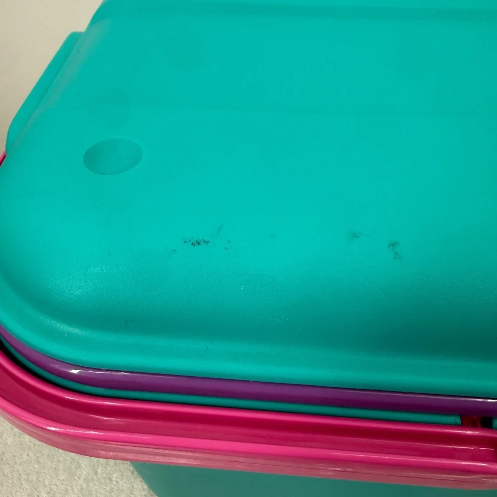 Vtg Eagle CraftStor Sewing Storage Box Teal Pink Purple 90s Retro USA Large 19